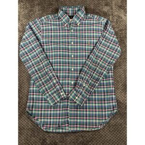 Polo Ralph Lauren Shirt Mens Medium Blue Plaid Classic Fit Flesh Pony